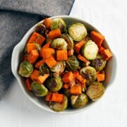 Maple Roasted Sweet Potatoes and Brussels Sprouts