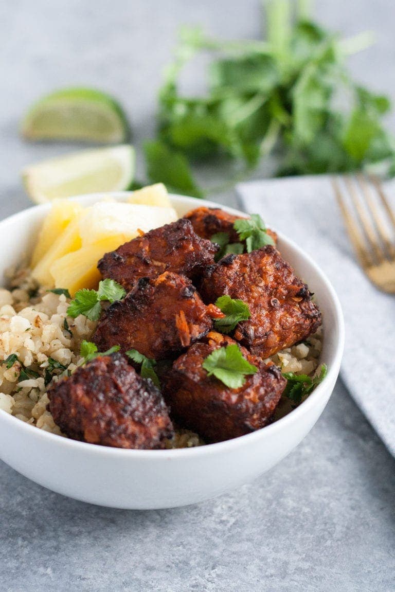 Al Pastor Tempeh with Cilantro Lime Cauliflower Rice