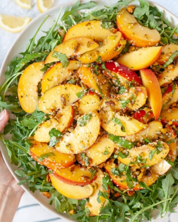 summer peach salad with pistachios
