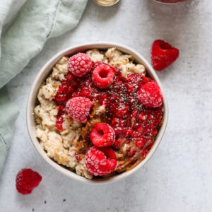 raspberry chia jam on oatmeal.