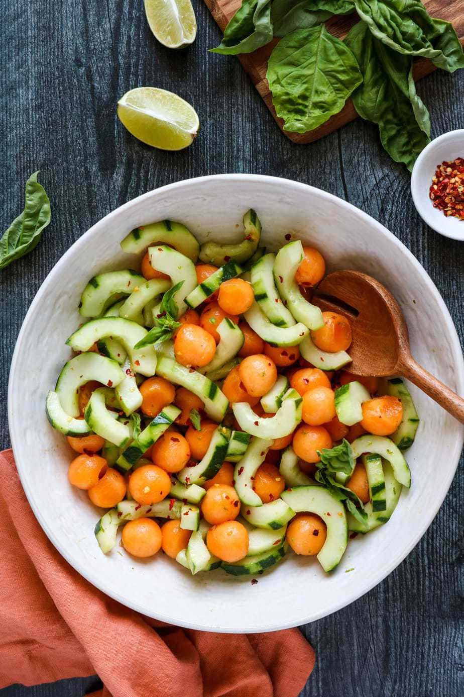 Cucumber and Melon Salad with Basil