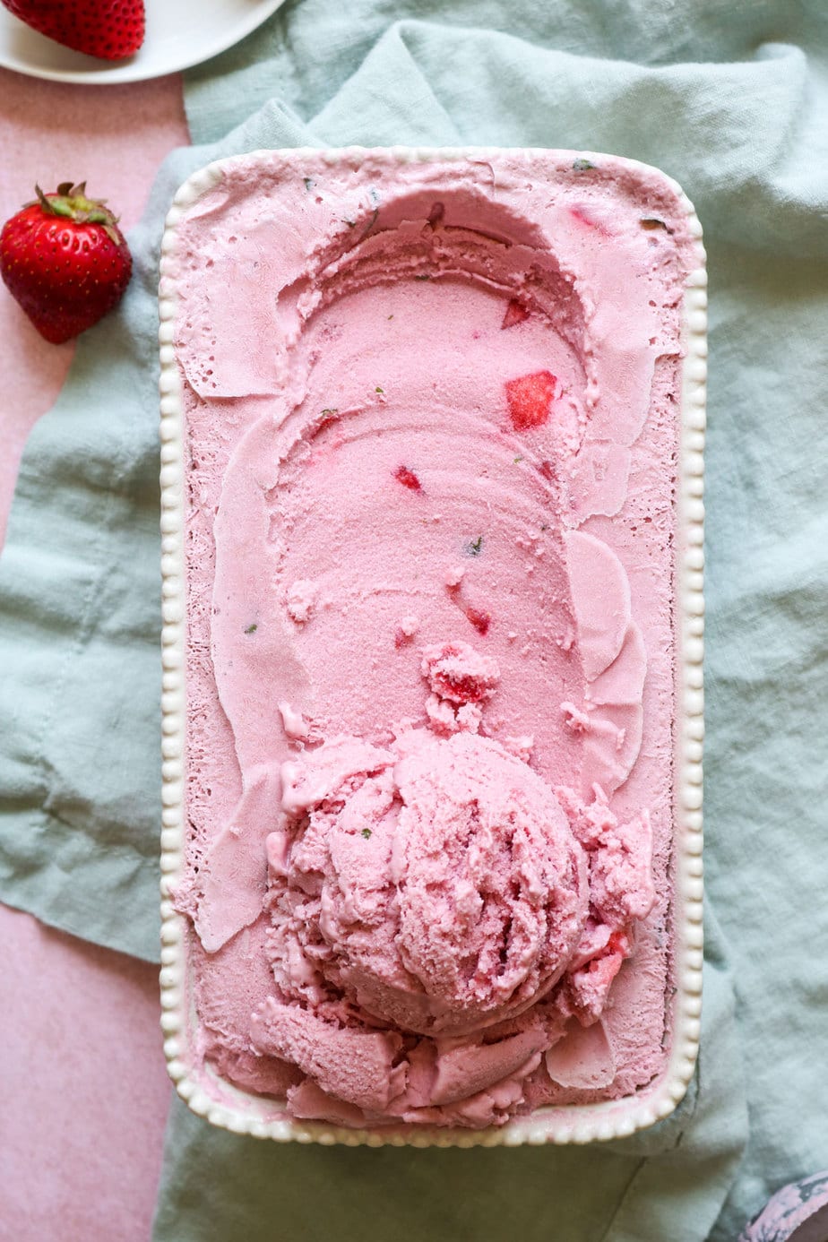 Cholesterol-free vegan strawberry basil ice cream recipe.