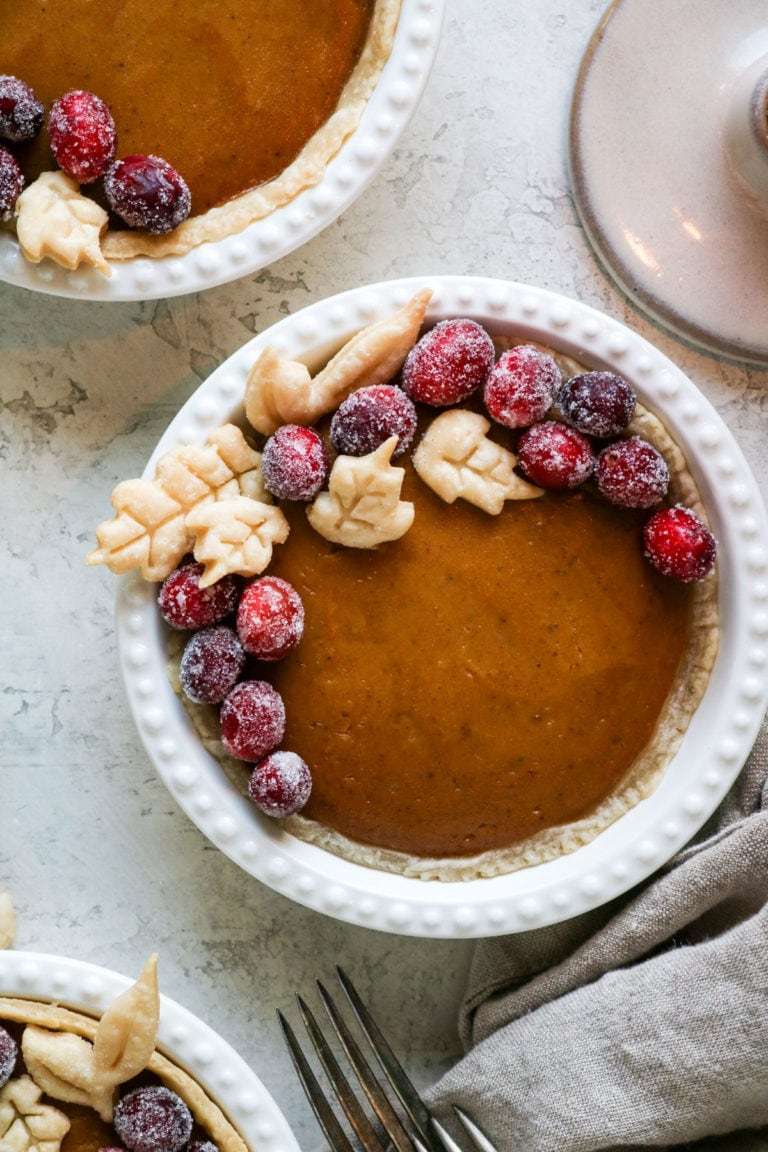 Mini Vegan Pumpkin Pies with Frosted Cranberries