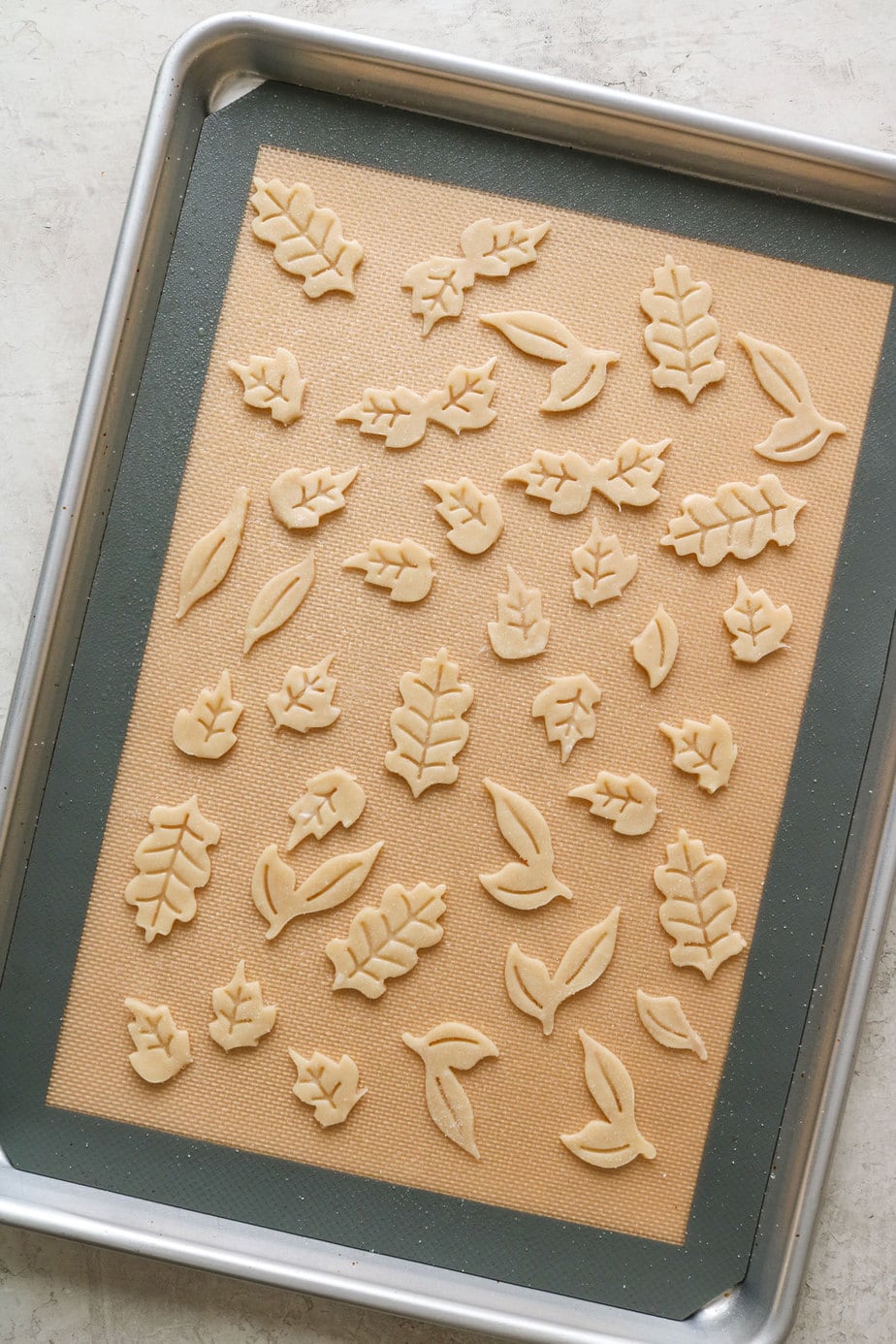 pie crust leaves on a baking sheet. 