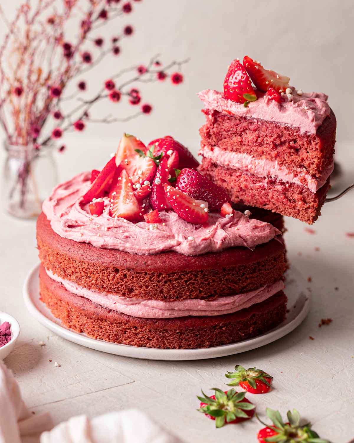 Vegan Strawberry Cake from Rainbow Nourishments - Vegan Strawberry Dessert Recipes