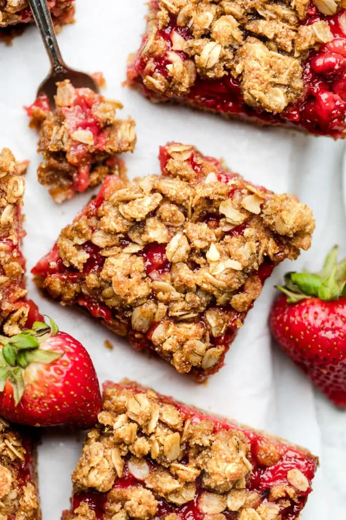 Strawberry Oatmeal Bars from All the Healthy Things - Vegan Strawberry Dessert Recipes