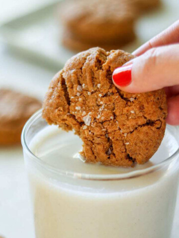 peanut butter cookie dipped in milk