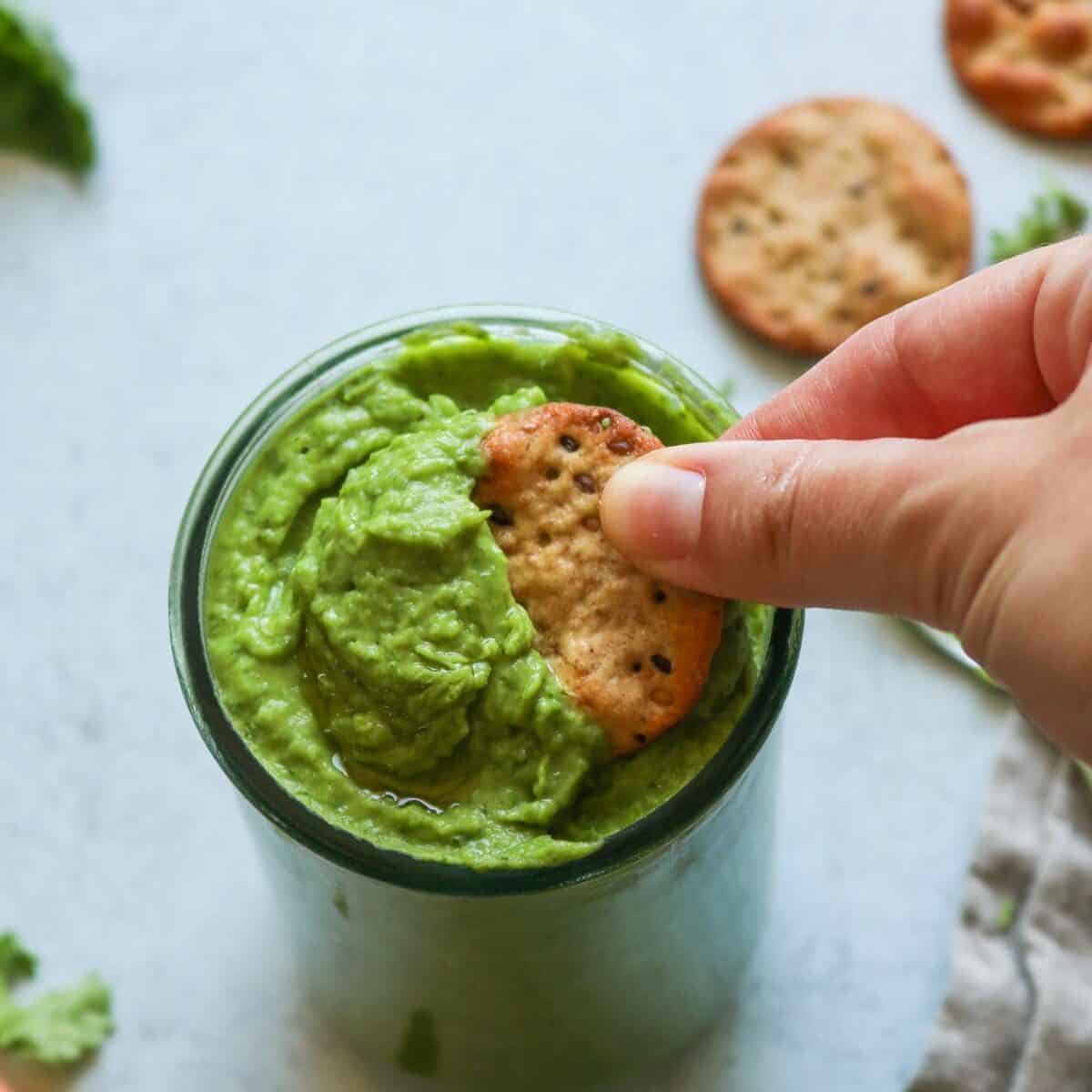 green goddess dip and a cracker. 