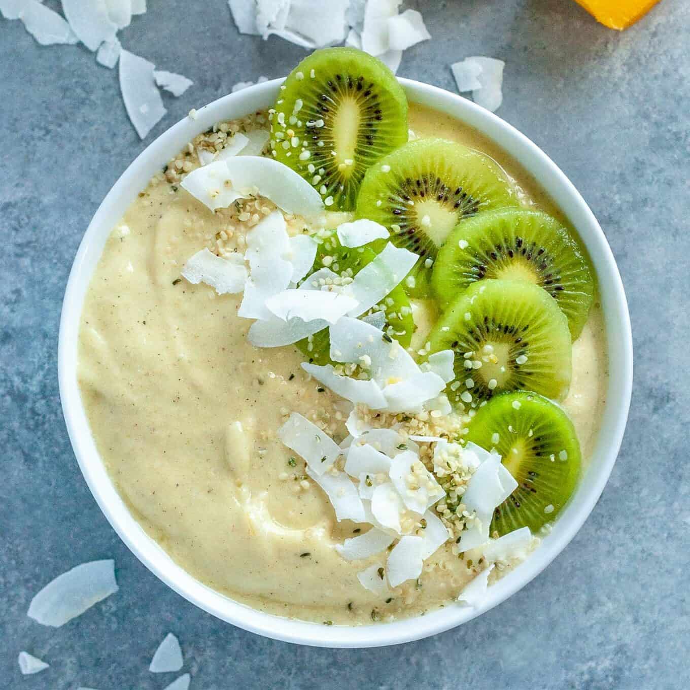 Mango Kiwi Smoothie Bowl from above. 