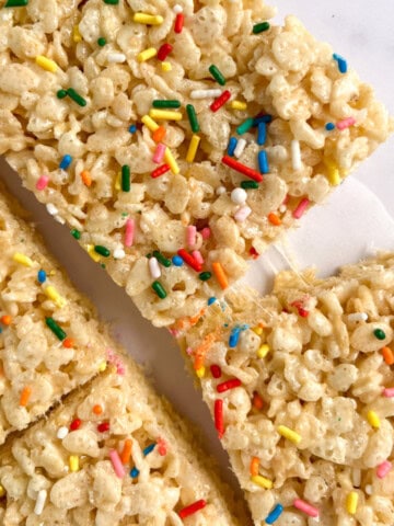 vegan rice crispie treat close up.