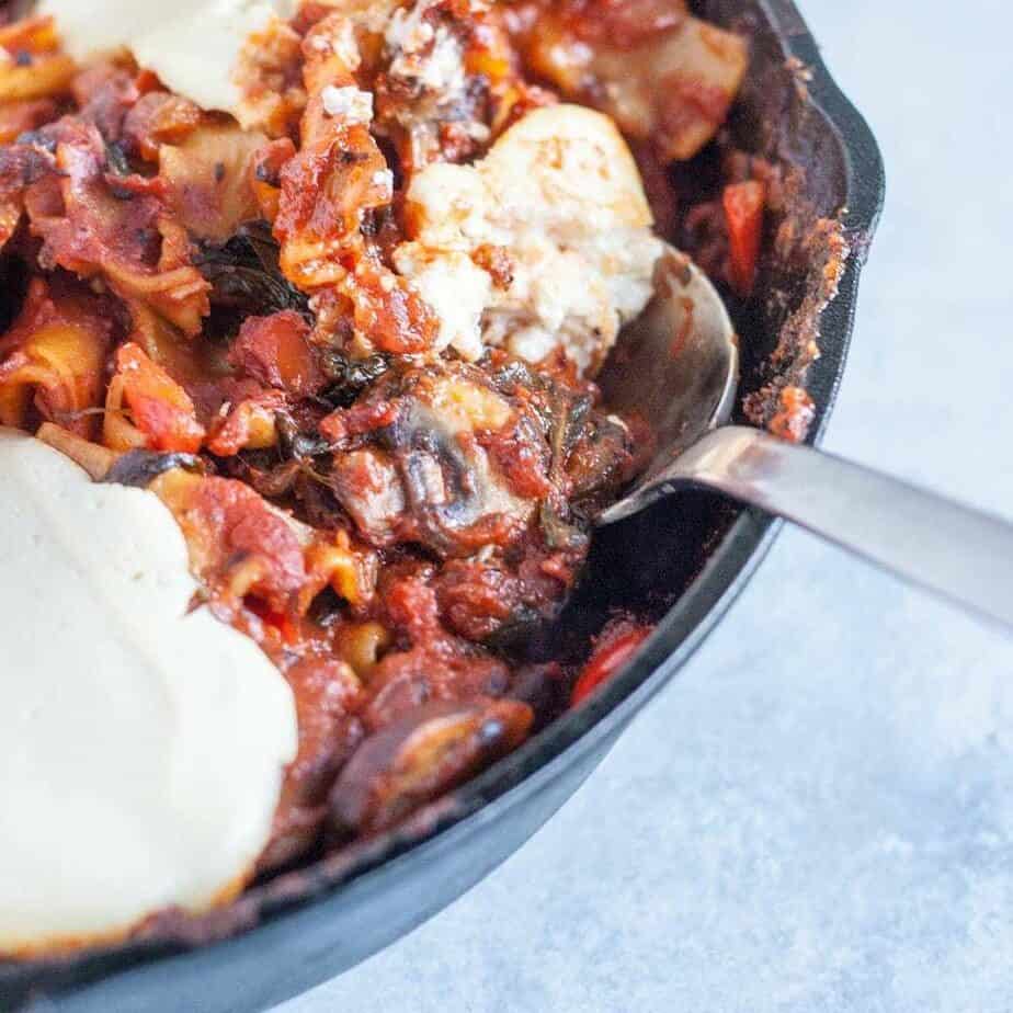 skillet lasagna with easy homemade mozzarella